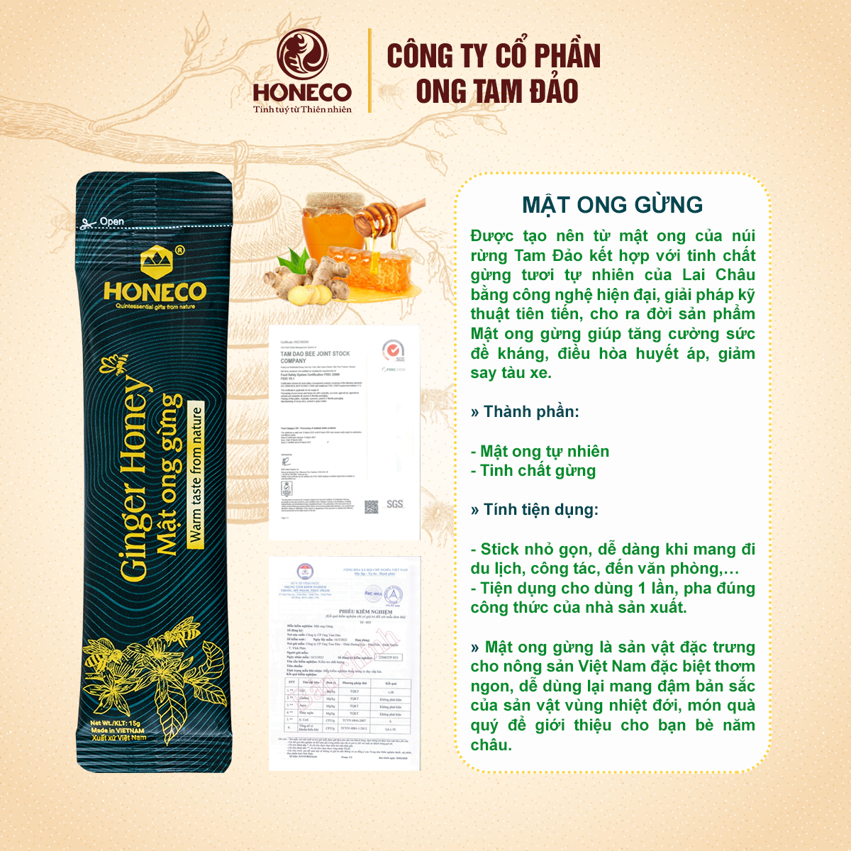 Mật ong Tam Vị HONECO - Mật ong gừng, Mật ong Curcumin, Mật ong chanh leo