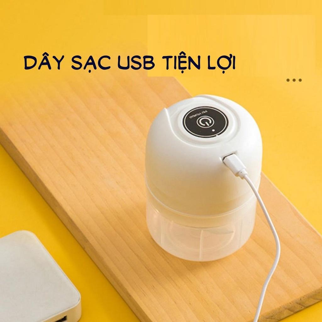 Máy Xay Mini Tỏi Ớt, Rau Củ, 250ml, 03 Lưỡi dao, Cổng Sạc USB Siêu Tiện Lợi Mẫu Mới 2021