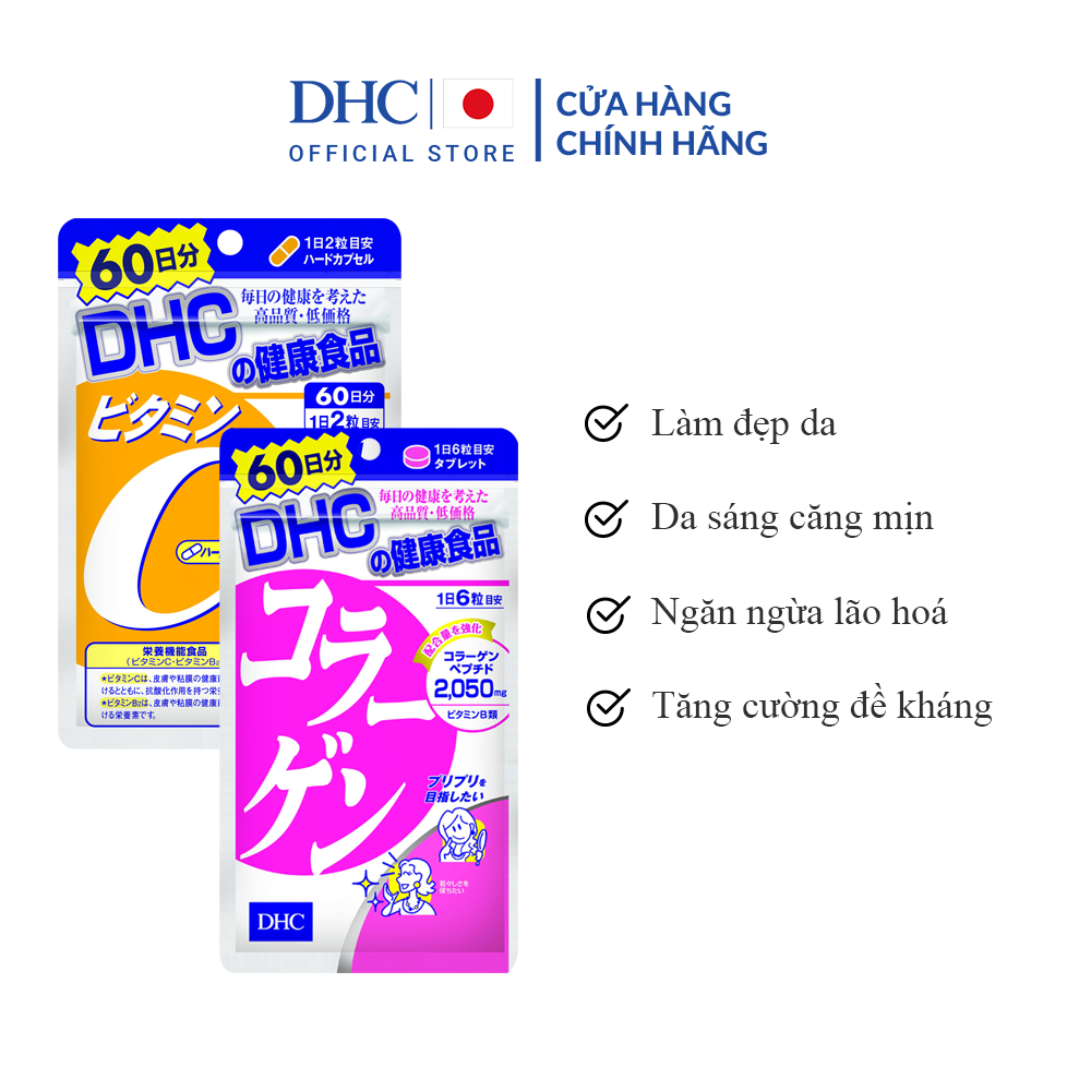 Combo TPBVSK DHC COLLAGEN (NEW) + VITAMIN C HARD CAPSULE (Combo Viên uống DHC Làm Đẹp da - Collagen & Vitamin C)