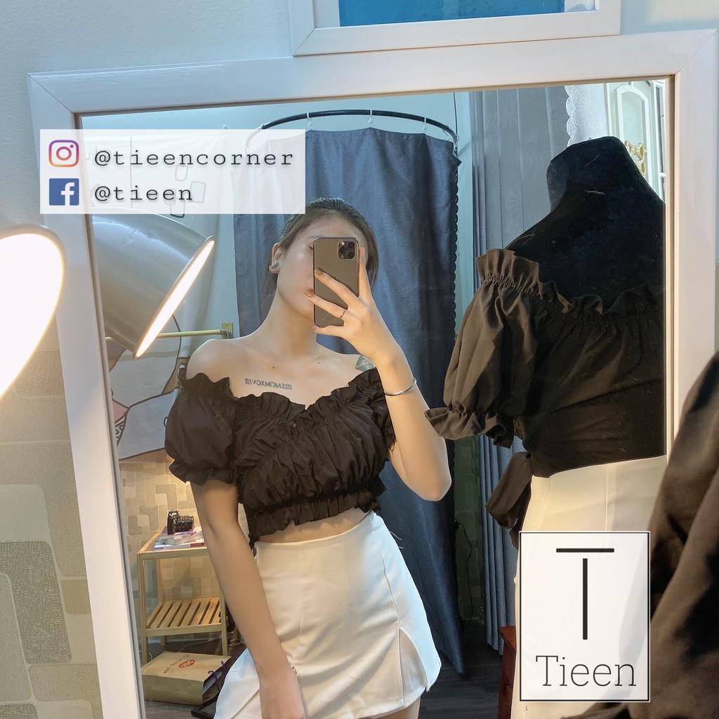 Croptop voan bèo dây cột eo nhún ngực