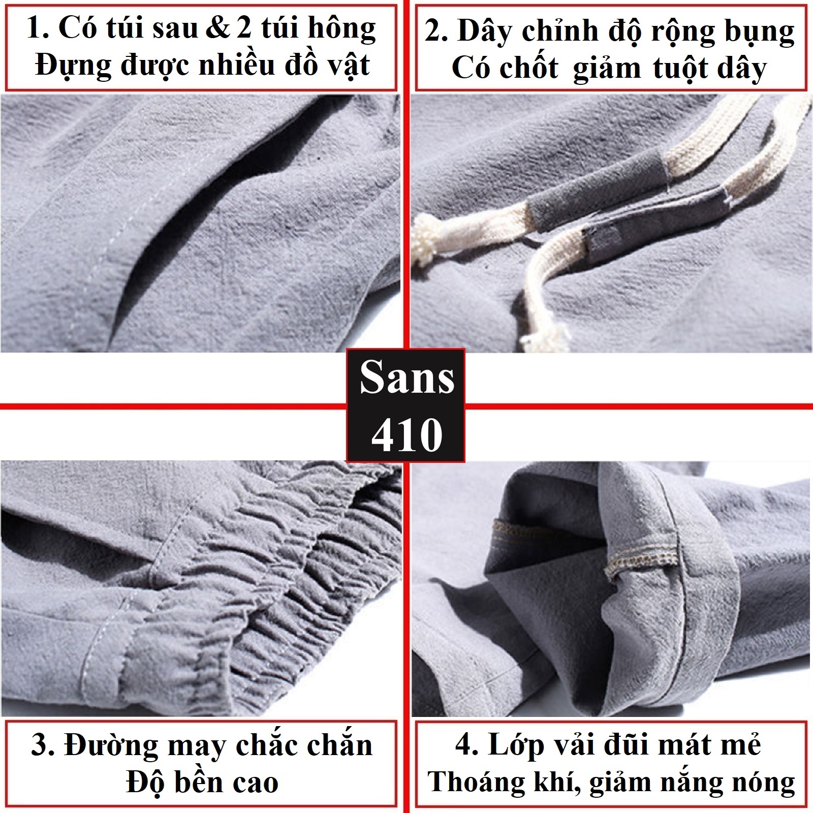 Quần đũi dài nam Sans410 thoáng mát nhẹ cho mùa hè đẹp mềm mại ống suông big size 3xl 4xl 5xl đen trắng xanh rêu xám be