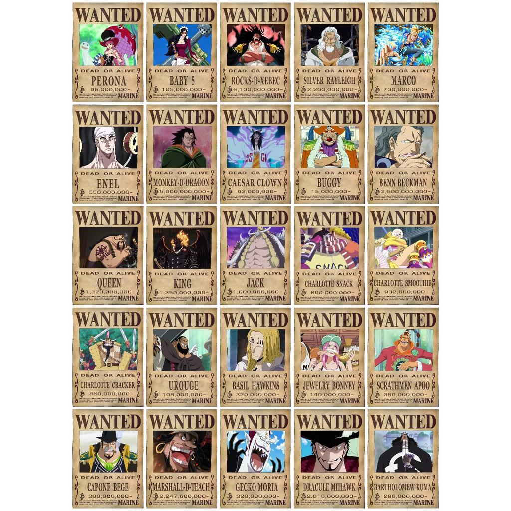 Combo 50 tấm truy nã Onepiece wanted poster loại mỏng