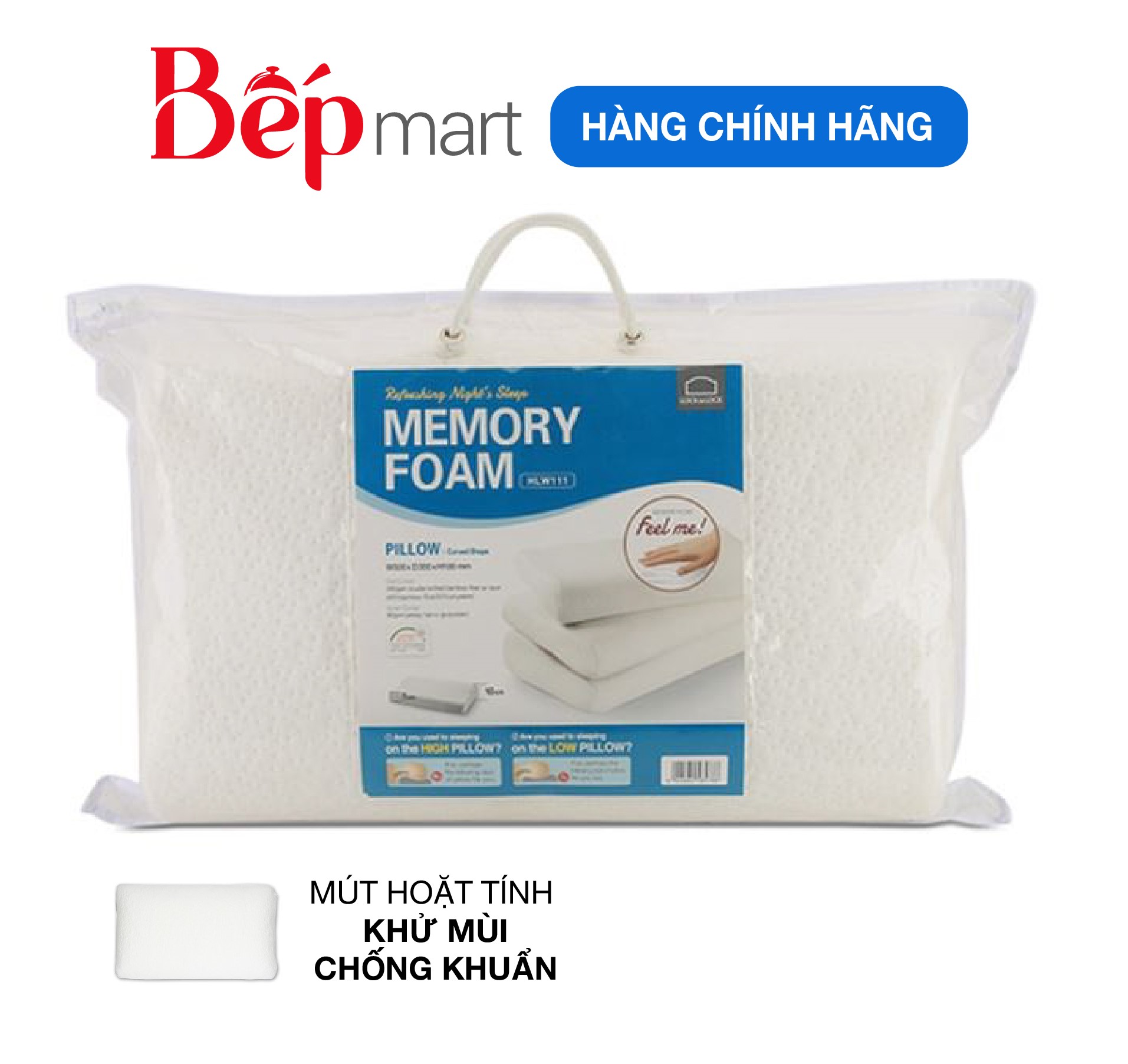 Gối Memory Foam 50D Locknlock HLW111, thiết kế cong theo đầu và gáy bảo vệ cột sống - Hàng chính hãng