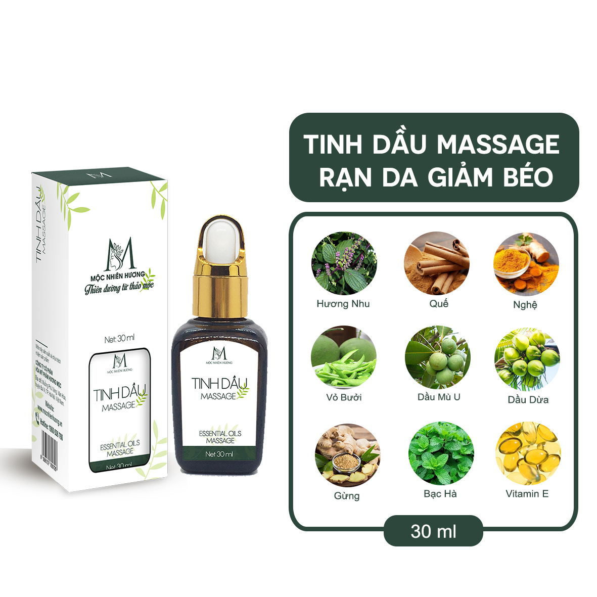 Tinh Dầu Massage Giảm Béo Giảm Cân Làm Săn Chắc Da Đốt Mỡ Thừa - Mộc Nhiên Hương 30ml