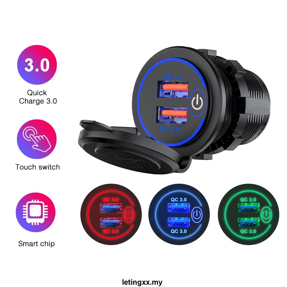 Ổ Cắm Sạc 12V Usb 24V 36W Qc 3.0 2 Usb Chống Nước Thông Dụng Cho Xe Hơi / Xe Tải Điện Thoại