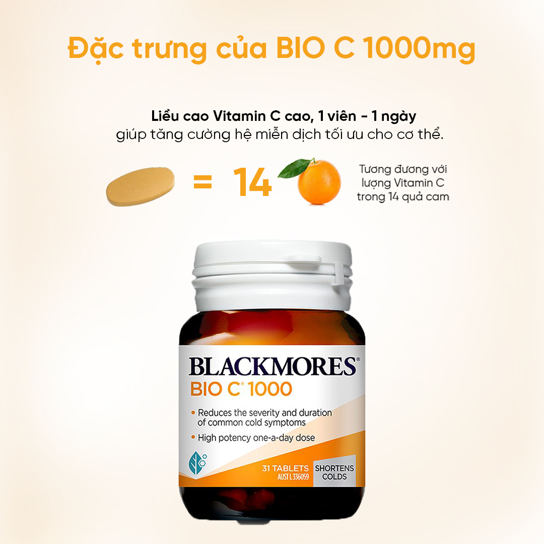 Viên Uống Bổ Sung Vitamin C Blackmores Bio C Hộp 31 viên 1000mg Hỗ Trợ Tăng Đề Kháng, Sáng Da