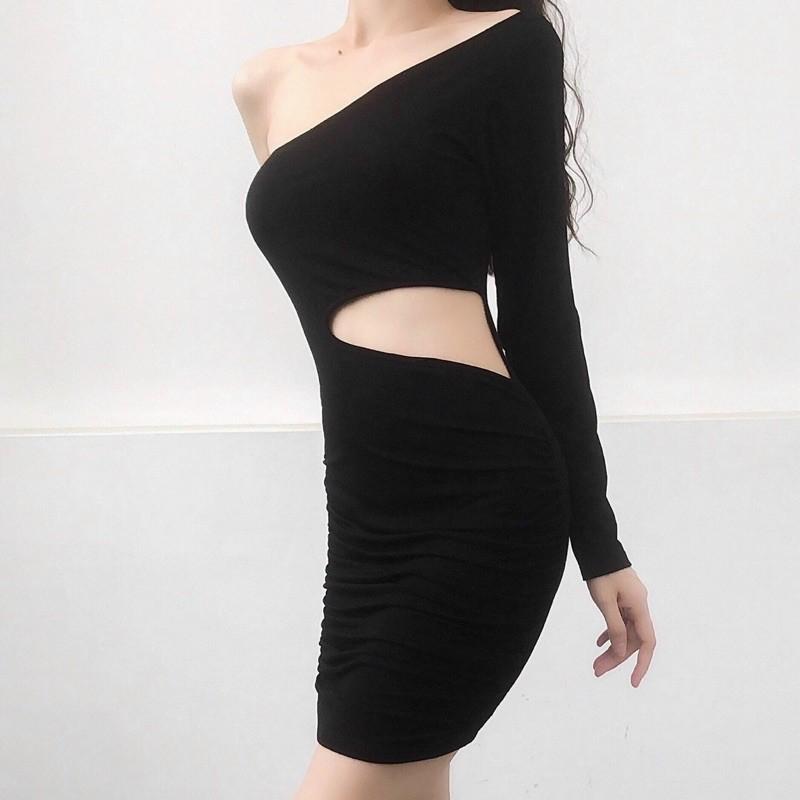 Đầm body tay dài cut eo lệch vai chất borip siêu sexy -c5n