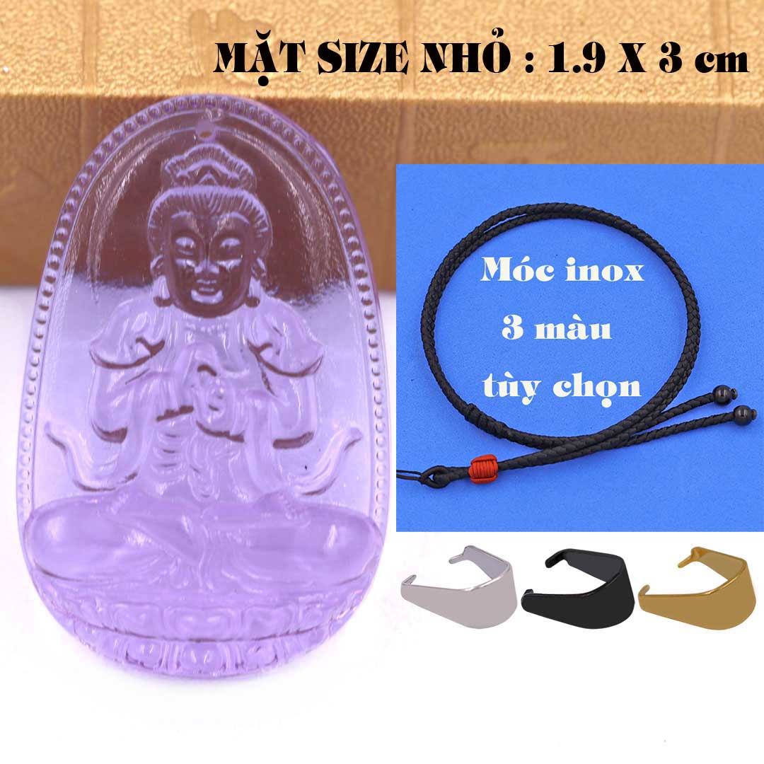 Mặt Phật Đại nhật như lai pha lê tím 1.9cm x 3cm kèm vòng cổ dây dù đen + móc inox vàng, Phật bản mệnh, mặt dây chuyền