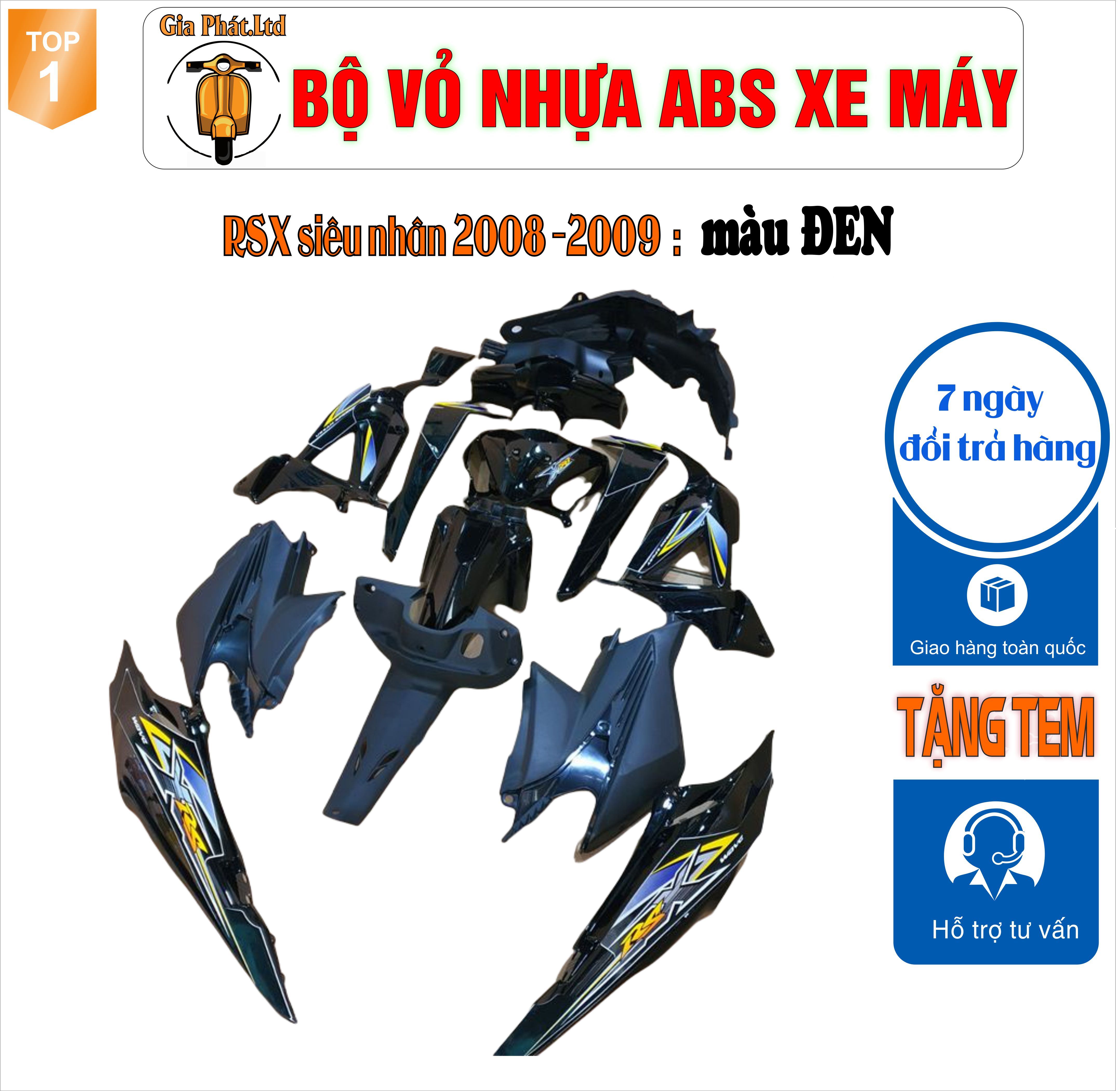 [TẶNG TEM] Bộ vỏ nhựa dàn áo màu ĐEN gắn xe wave RSX SIÊU NHÂN( MỚI ) -RSX 100 đời 2008 đến 2009 - nhựa cao cấp loại 1