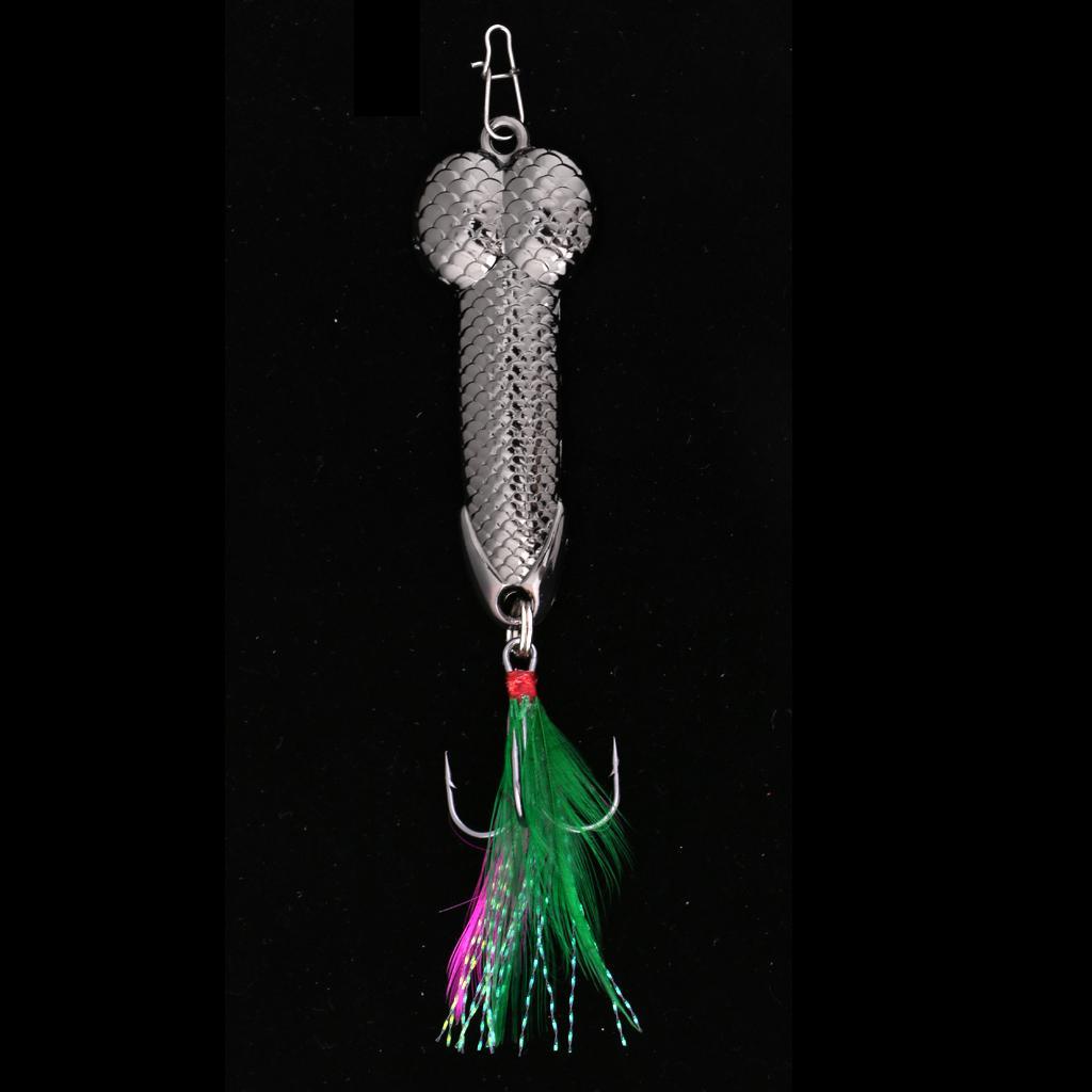 2 Counts Metal Fishing Lure Spoon with Feather Treble Hook Saltwater