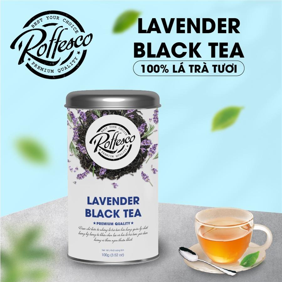 Trà Đen Hoa Oải Hương ROFFESCO LAVENDER BLACK TEA Hương Vị Thơm Ngon Thanh Mát Lon 100g