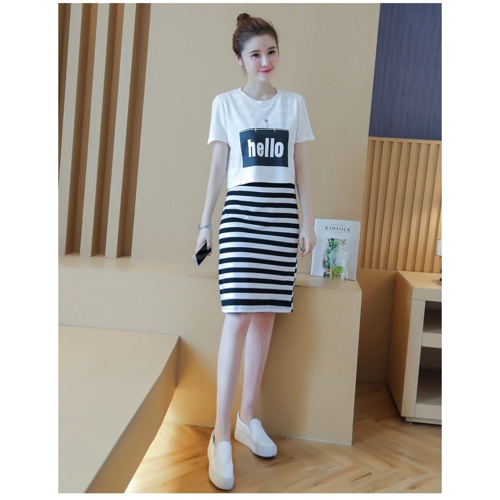 Sét áo thun in chữ và đầm suông 2 dây Qa24