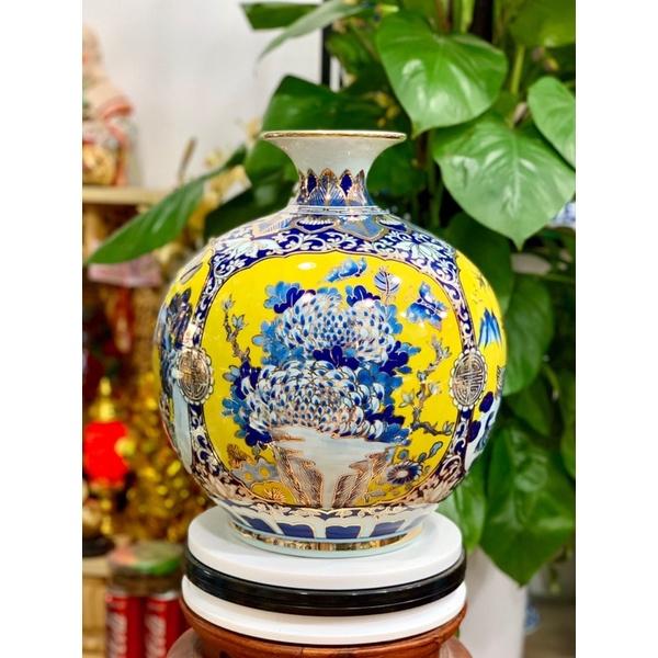 Bình hút lộc vẽ vàng kim, dáng bổ khung tứ cảnh, họa tiết vẽ thủ công. Gốm sứ Bát Tràng cao cấp.