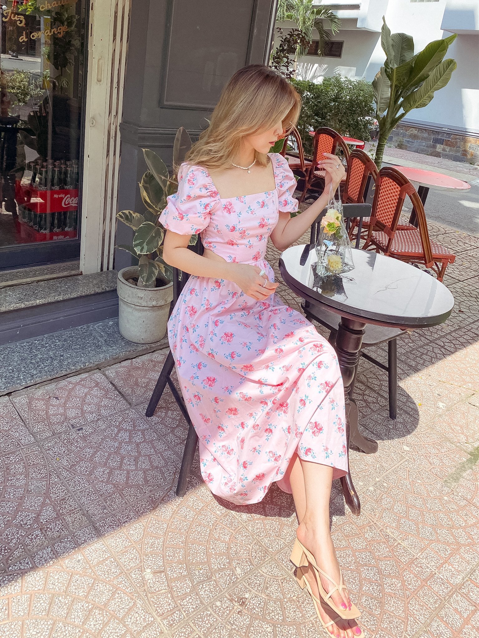 Đầm hồng dài hoa nhí vintage Magaly Pink Dress Gem Clothing SP060644