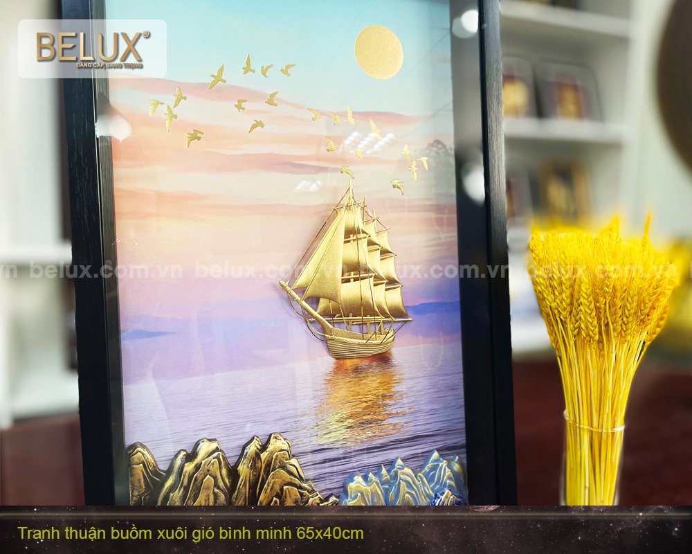 Tranh Thuyền Buồm đón Bình Minh trên biển