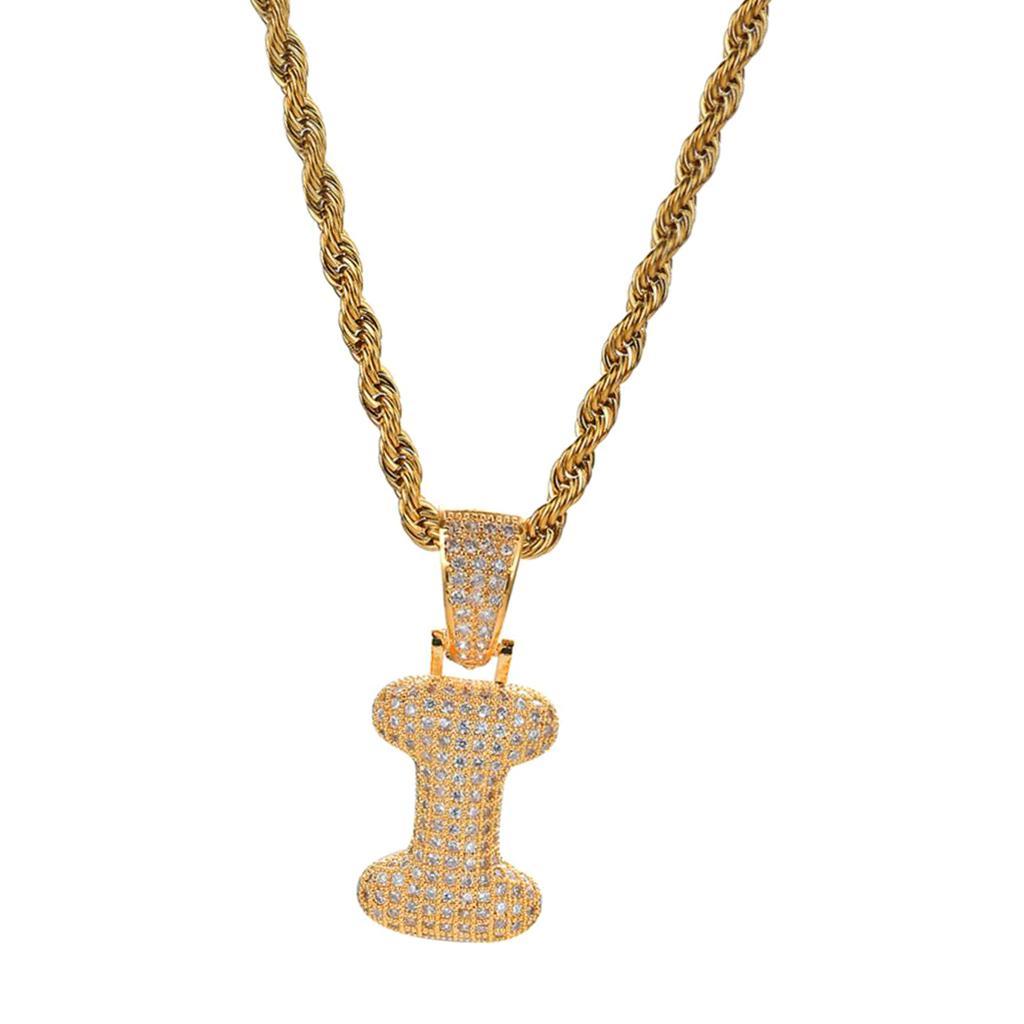 Punk Rock Zircon Letter 'I' Pendant Cord Rope Necklace