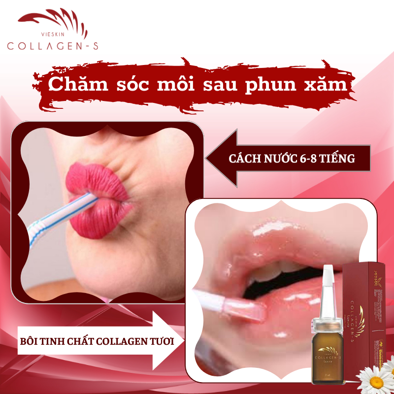 Tinh chất dưỡng kích màu môi sau phun xăm Vieskin GoldShine, collagen tươi kích màu sắc nét, tự nhiên, căng bóng, 7ml