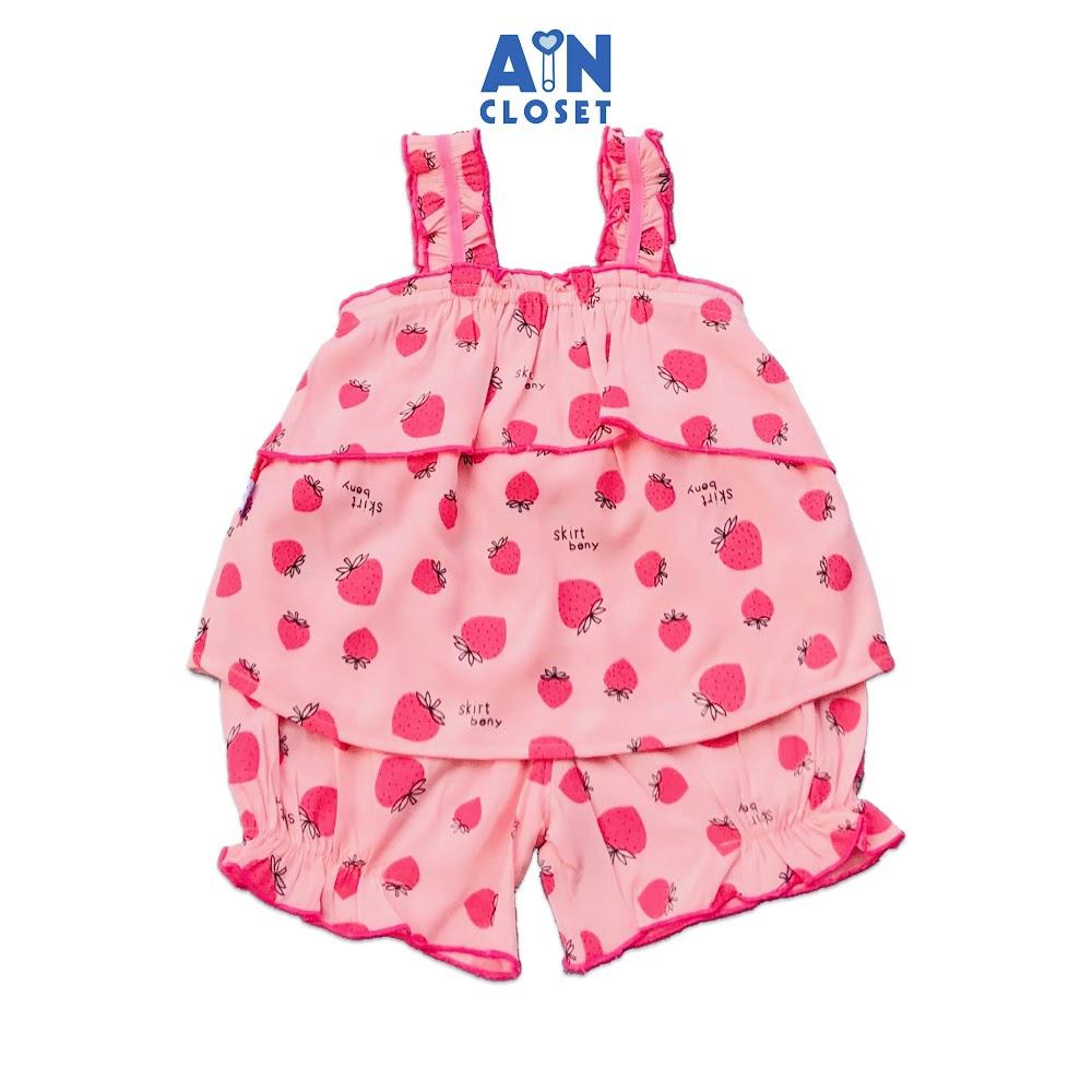 Bộ quần áo ngắn bé gái dây họa tiết Dâu hồng - AICDBGSNZQG0 - AIN Closet