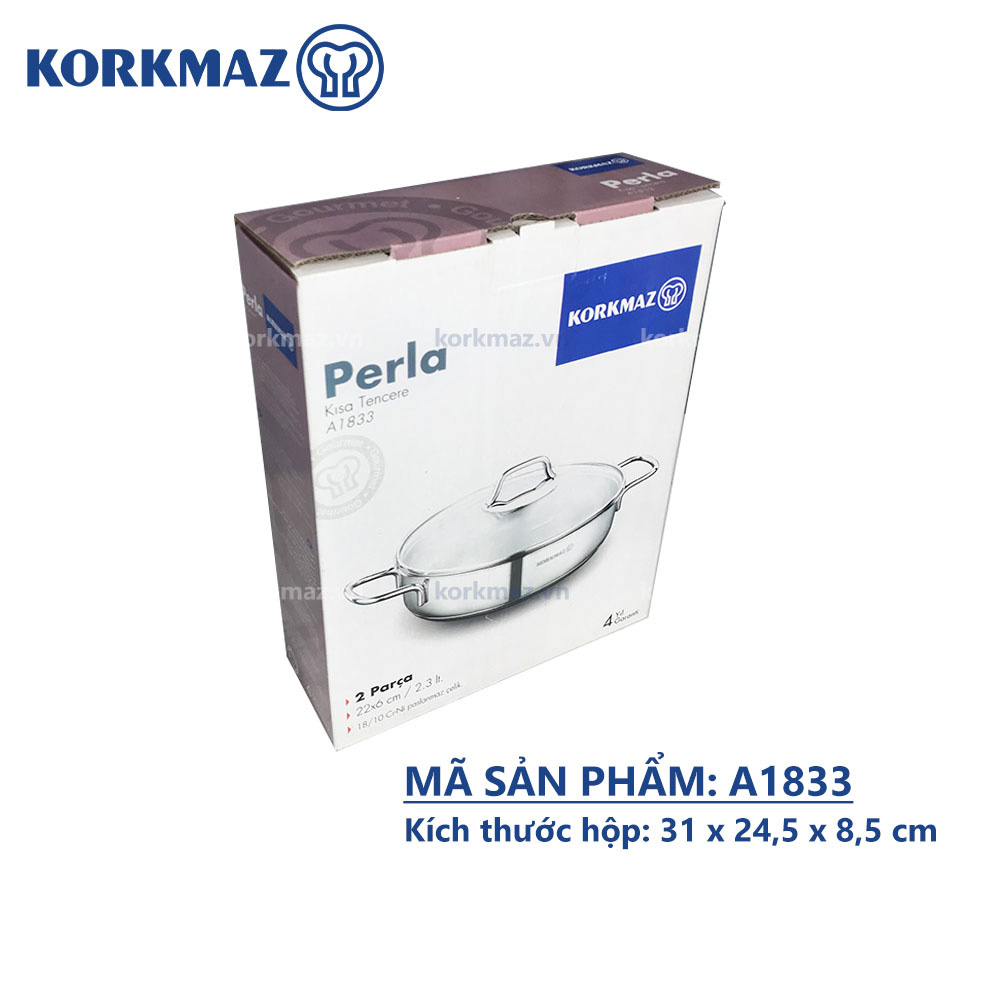 Nồi inox 18/10 thân thấp Korkmaz Perla 2.3 lít - 22x6 cm