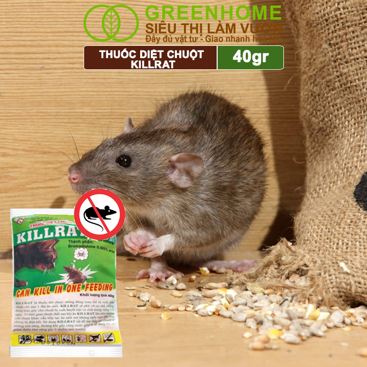 Thuốc Diệt Chuột Greenhome, Killrat, Bao 40gr, Thế Hệ Mới, Hiệu Quả, Diệt Cả Đàn, Giúp Nhà Sạch Sẽ, Bảo Vệ Vườn