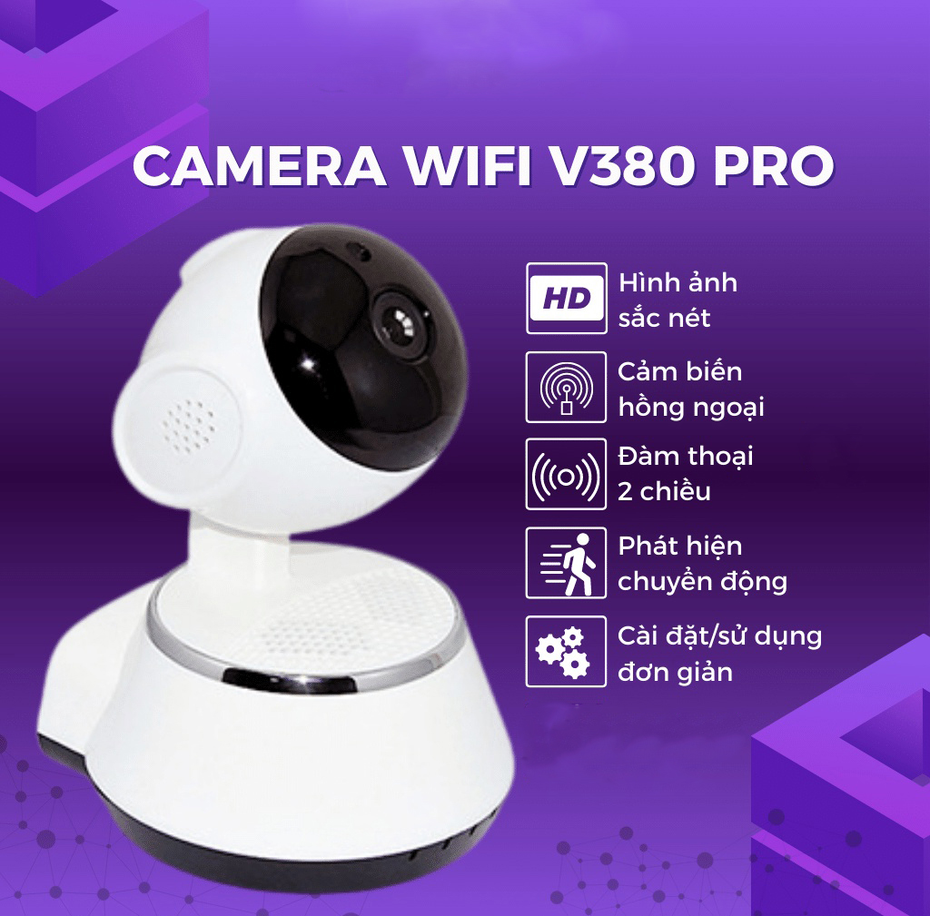 Camera giám sát v380 Pro FullHD 1080P Xoay 360 độ kết nối wifi xem từ xa qua điện thoại - CCTV hồng ngoại ban đêm - cảnh báo chuyển động  - Đàm thoại hai chiều - Xem lại - Cài đặt đơn giản.