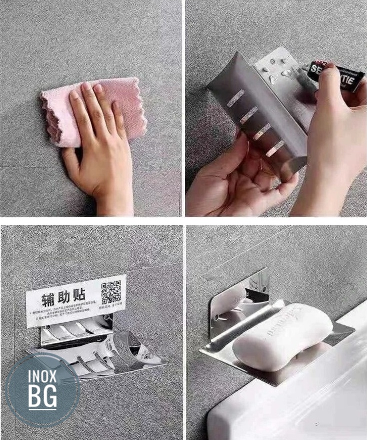 Khay đựng xà phòng tắm inox 304 mờ dán tường hoặc khoan tường