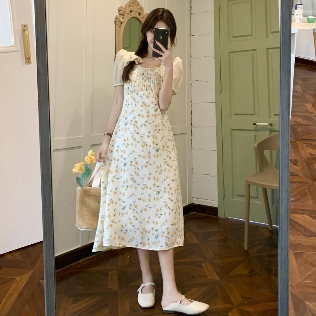 Đầm hoa nhí ngực xếp ly