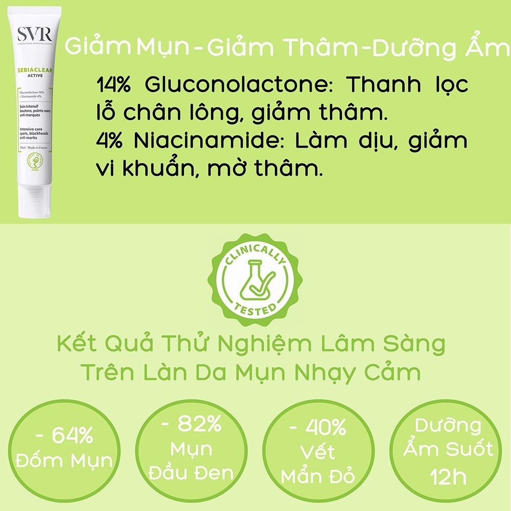 Kem Làm Giảm Mụn Và Kiềm Dầu Cho Da SVR Sebiaclear Active 40ml - JESS SHOP COSMETICS