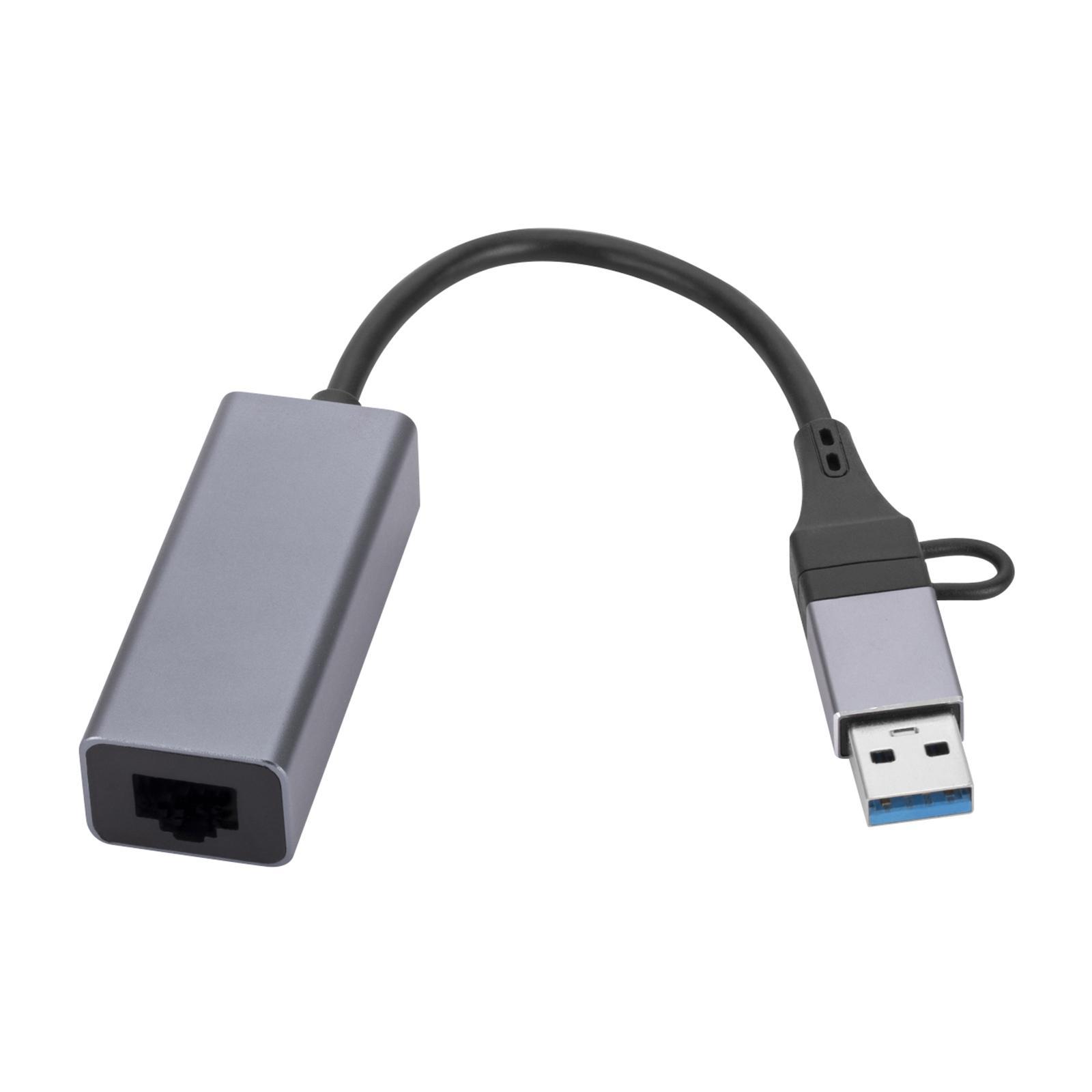 Aluminum Alloy USB C and USB to Adapter, 2 in1 Network Adapter Gigabit Network Adapter USB and USB C to Adapter for Laptop