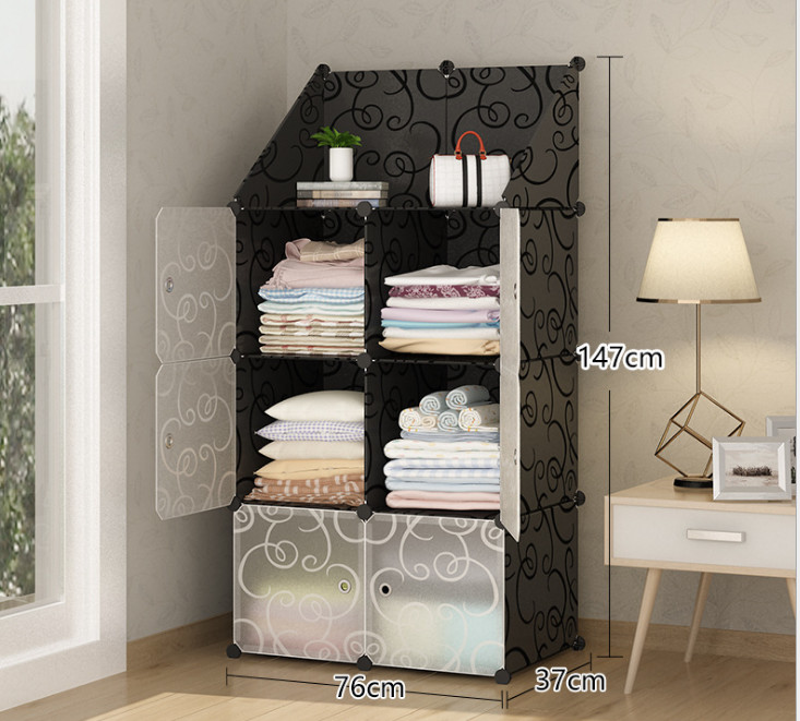 Tủ nhựa 6 ô + 2 ô xéo trên cùng màu đen, cửa trong, full ô màu đen