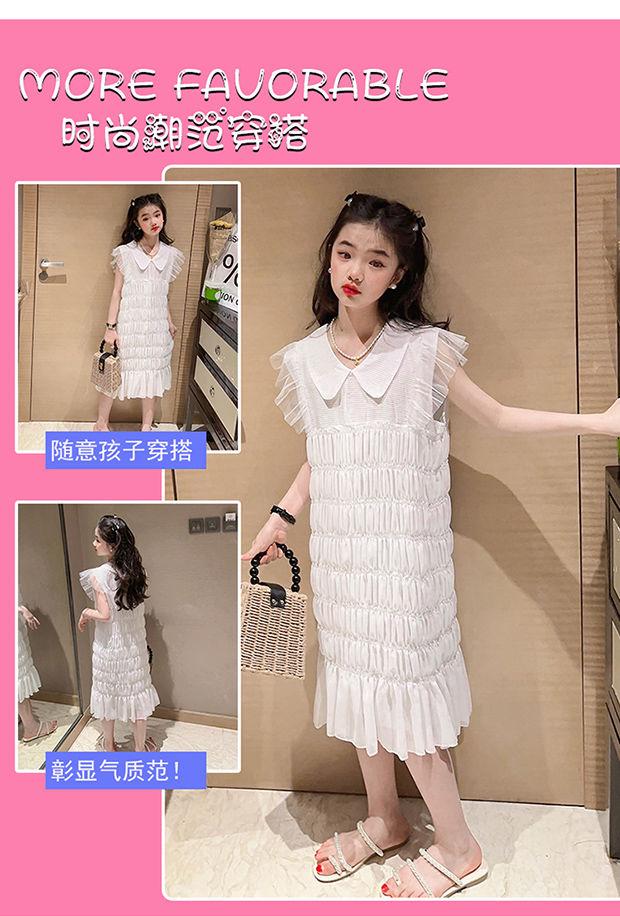 CHENGRUI Cô gái mùa hè chiffon rắn màu đầm 2023 trung bình trẻ em phong cách phương Tây thời trang mùa hè váy công chúa thời trang trẻ em