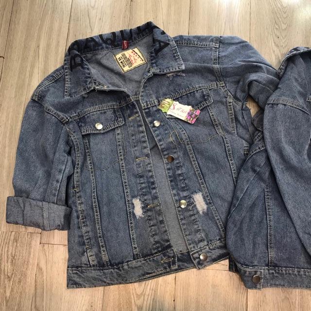 Áo khoác Jeans thêu chữ cổ siêu chất