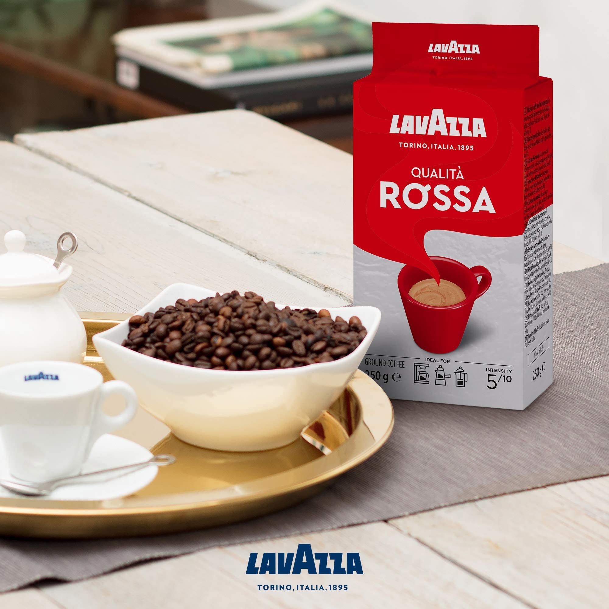 Cà Phê Bột Pha Máy LAVAZZA COFFEE QUALITA ROSSA ITALIA – 250gr Ground- Độ đậm : 5/10