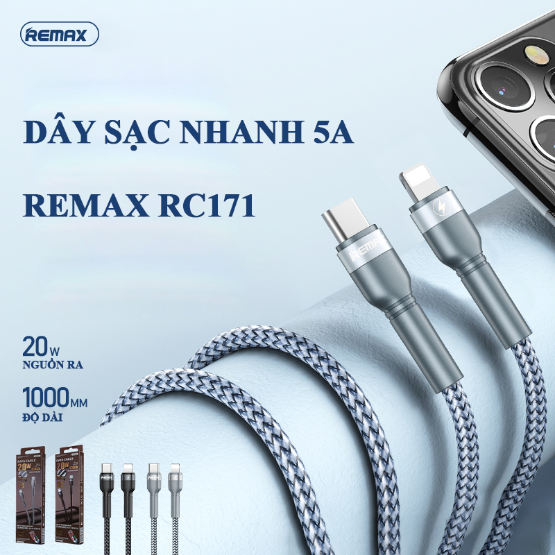 Cáp sạc nhanh typeC to Lightning chuẩn PD 20W Remax Jany RC171- Hàng chính hãng