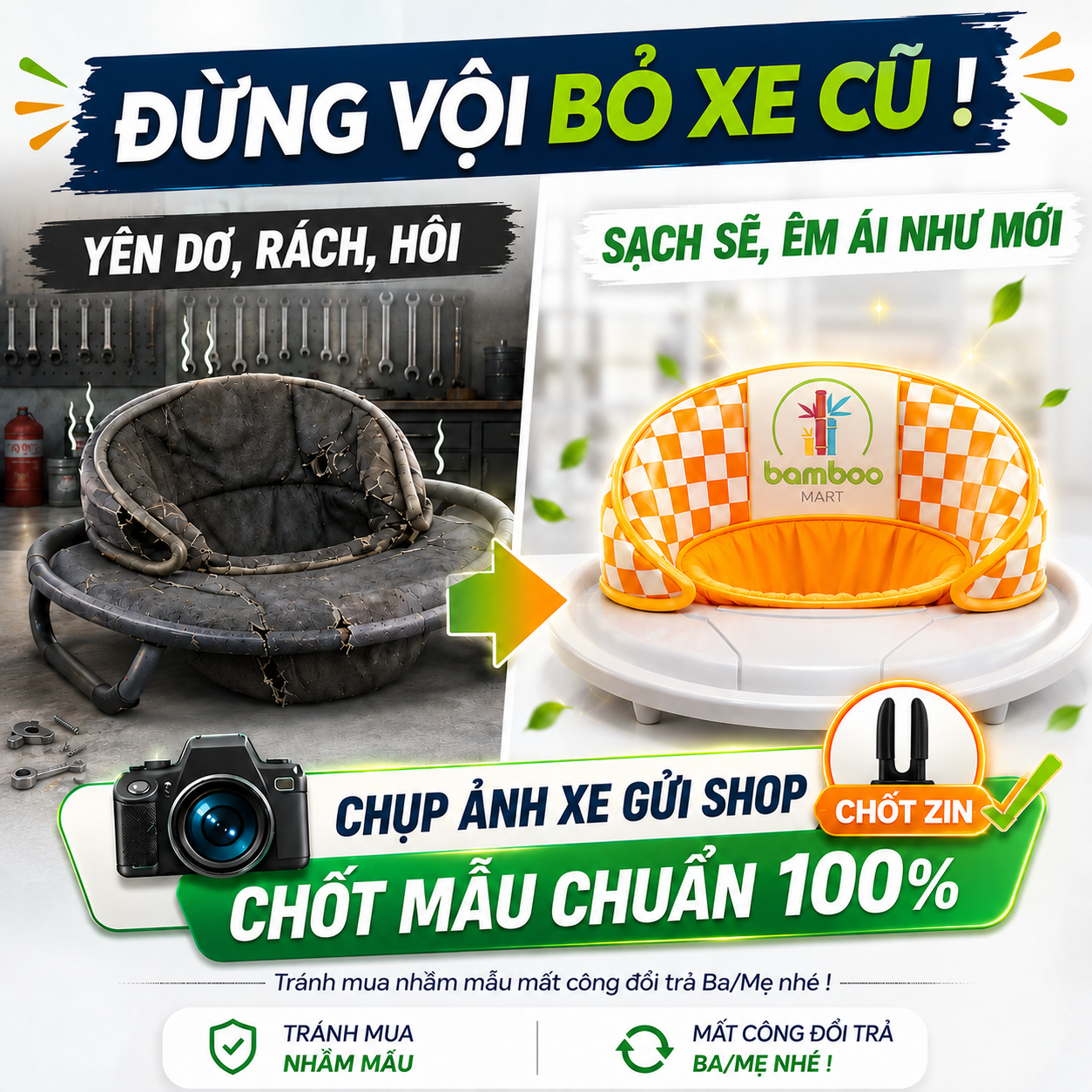 Combo Yên Xe Tập Đi Xanh Dương Kèm Lót Chân – Thay Vừa Xe Nhựa Chợ Lớn