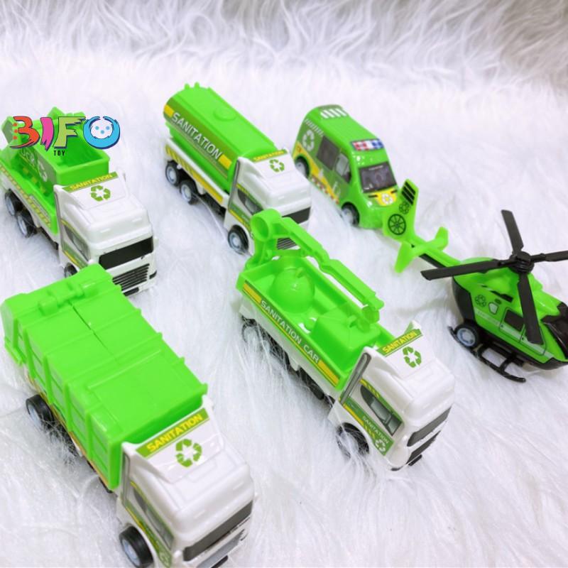 Set 6 đồ chơi xe vận tải xanh lá cho bé vui chơi thỏa thích
