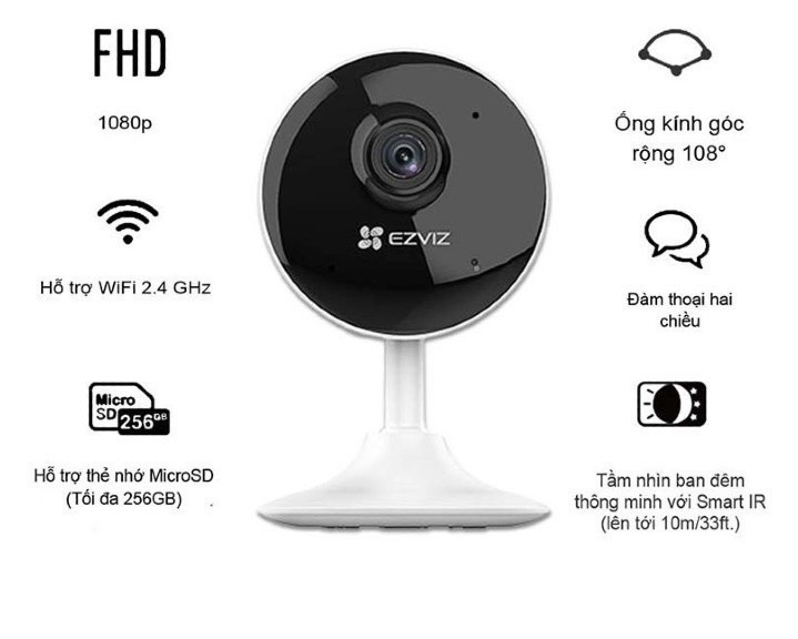 Camera WiFi Trong Nhà EZVIZ C1C B 2MP 1080P Góc Rộng, Siêu Nét Bảo Hành 24 tháng