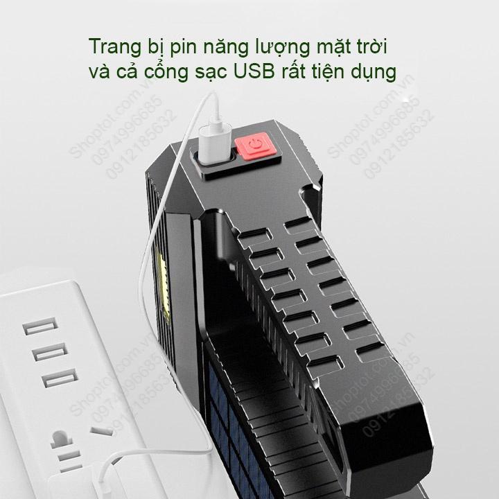 Đèn Pin LED cầm tay năng lượng mặt trời, với 8 pha siêu sáng, pin sạc gắn bên trong