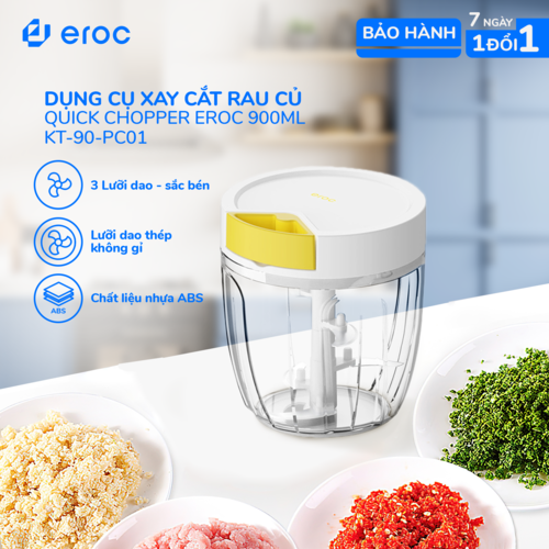 Dụng Cụ Xay Cắt Tỏi Ớt 5 Lưỡi Dao Bằng Tay 900ml Quick Chopper Eroc V-KT-90-PC01 - Hàng Chính Hãng