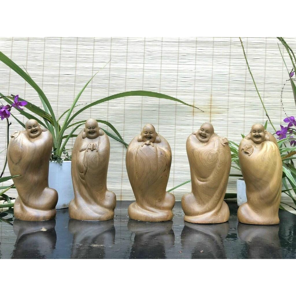 Bộ tượng phật ngũ phúc bằng gỗ bách xanh thơm nức kt cao 20×11×7cm