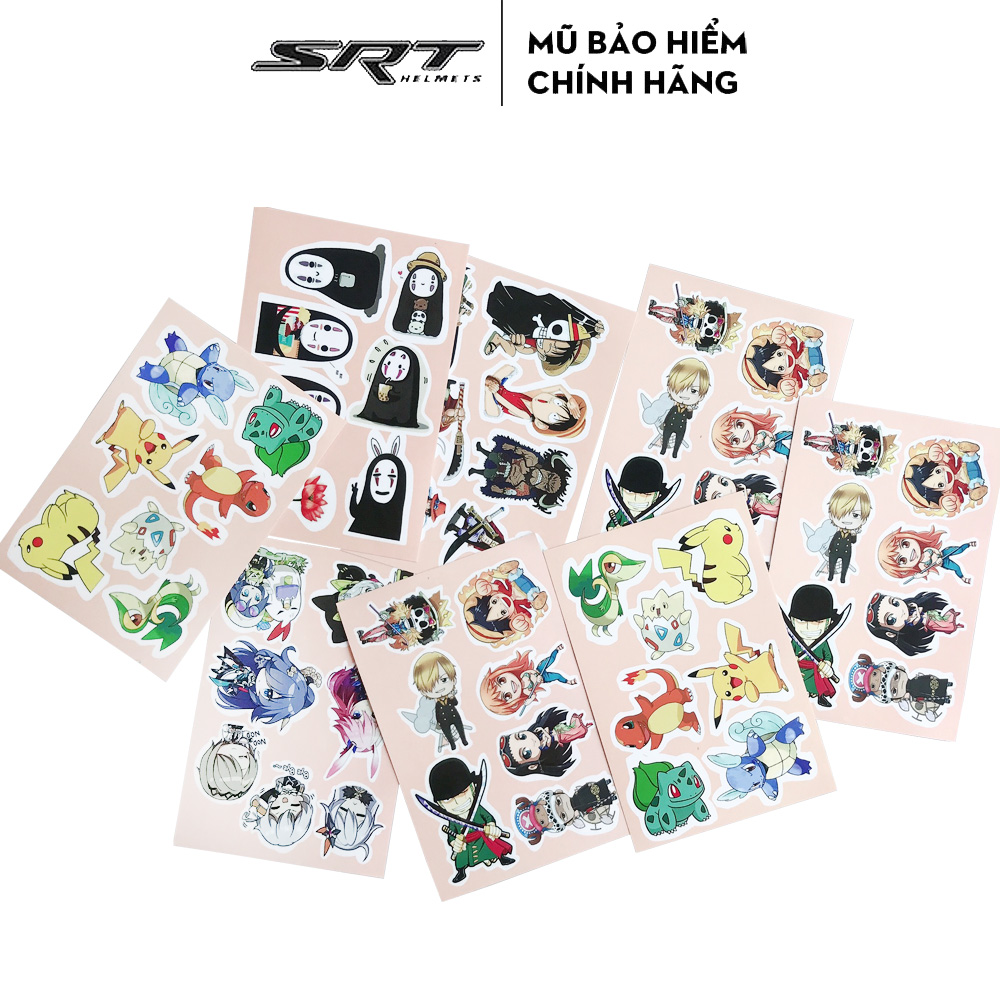 Bộ sticker chống thấm nước trang trí mũ bảo hiểm, laptop, bình nước, sổ tay,.. chủ đề one piece, vô diện, pokemon, nyanko Sensei, Honkai Impact 3-Hàng chính hãng