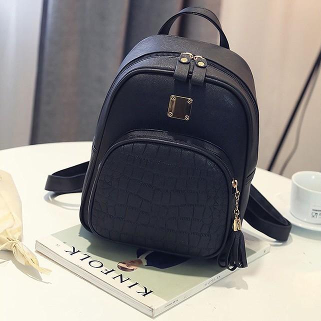 Balo Da Thời Trang Vân Cá Sấu Đen