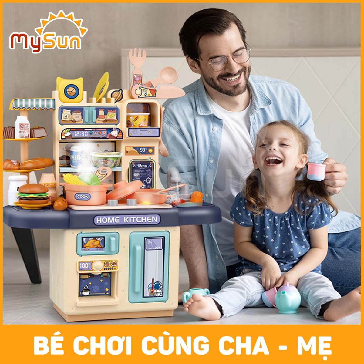 Bộ đồ chơi nấu ăn nhà bếp cho bé gái cao cấp cỡ lớn nhả khói như thật MySun