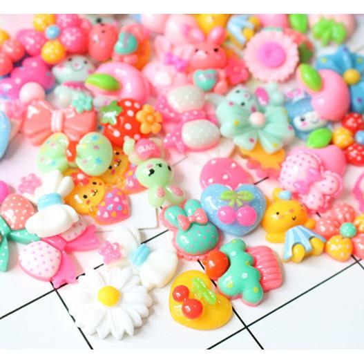 *HN* Túi combo 30-50-100 charm nơ, hoa, thú bông xinh xắn trang trí vỏ ốp điện thoại, dán Jibbitz, DIY
