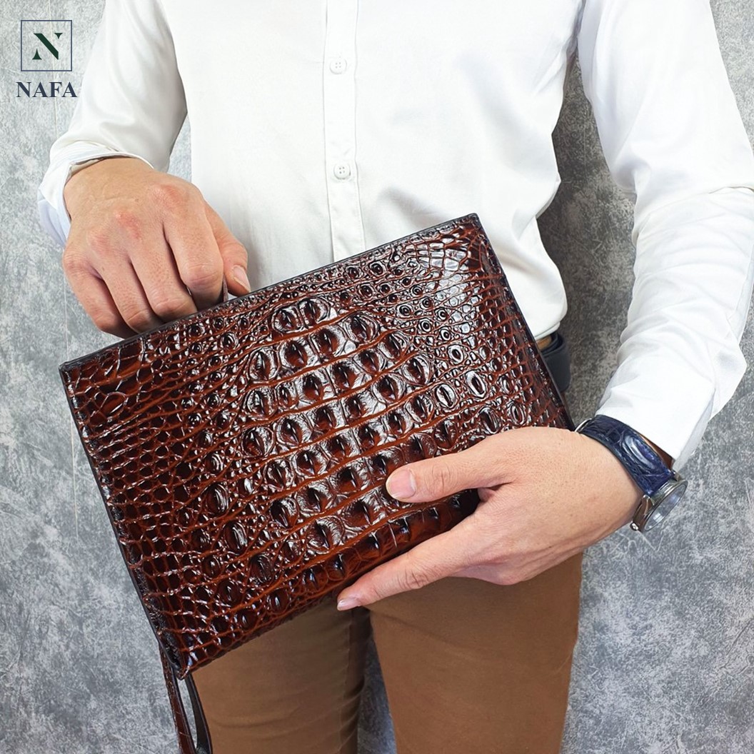 Clutch cầm tay, ví cầm tay nam da bò vân cá sấu NAFA CL142 cao cấp, sang trọng