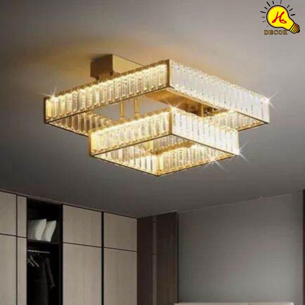 Đèn ốp trần pha lê phòng khách, phòng ngủ HQ - mã PLM0541 - thiết kế tinh tế, ánh sáng 3 màu, tiết kiệm điện HQ DECOR (HÀNG NHẬP KHẨU)