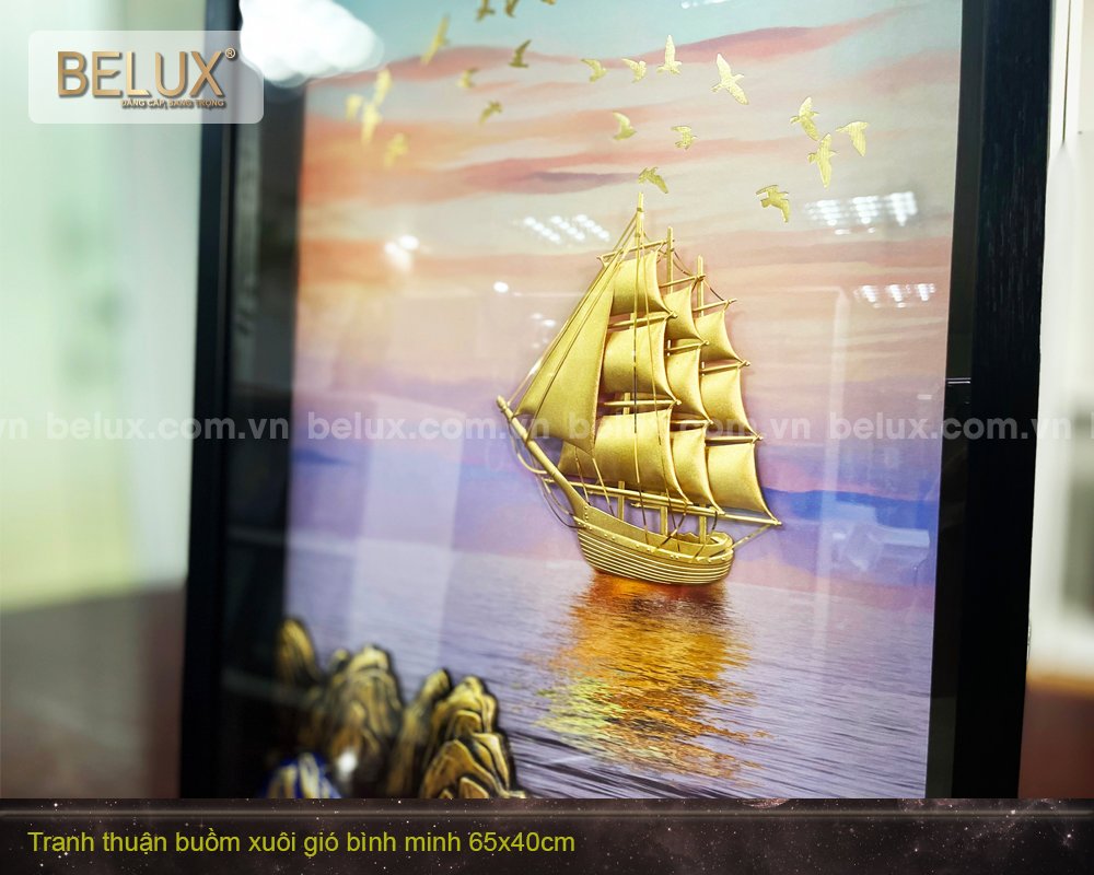 Tranh Thuyền Buồm đón Bình Minh trên biển