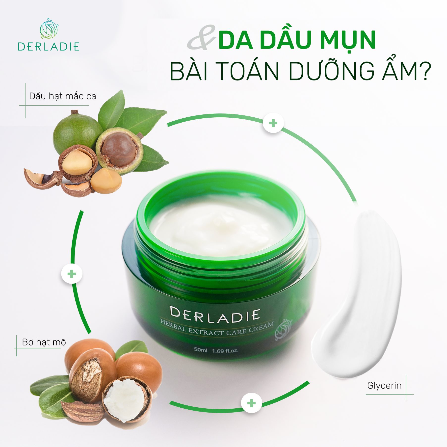 Sample Kem Dưỡng Giảm Mụn, Kiềm Dầu 12 Giờ Derladie Herbal Extract Care Cream 2ml