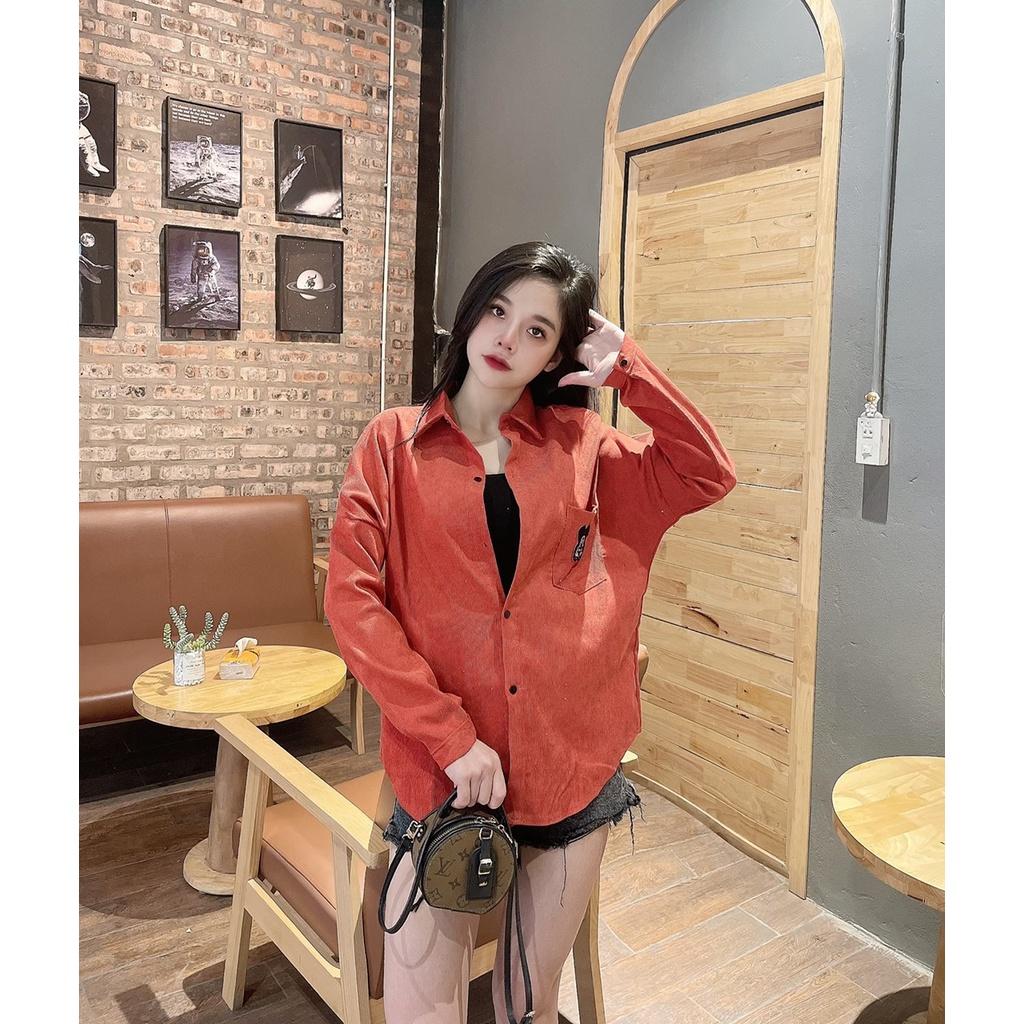 Áo sơ mi nhung tăm thêu hình mickey 8 màu xinh