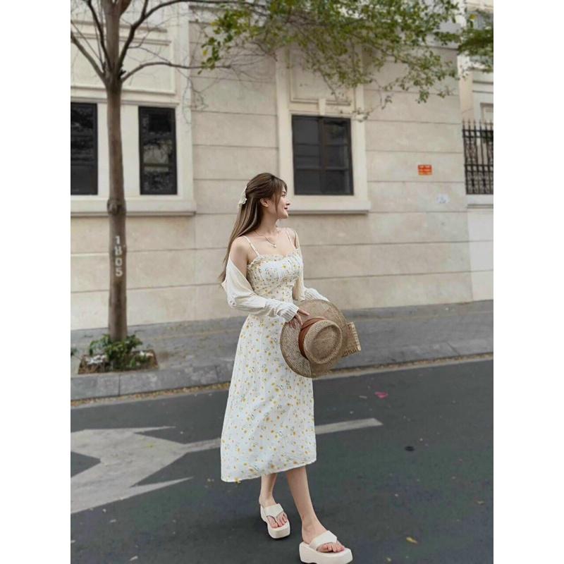 ĐẦM XỐP HOA KÈM ÁO KHOÁC